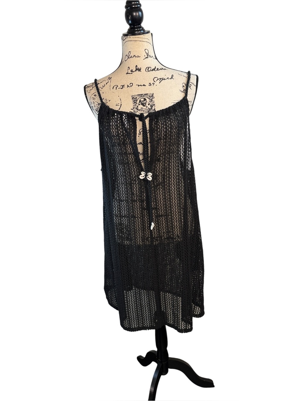 NEW! C&C California Black Crochet Swim Cover-Up Dress size Large